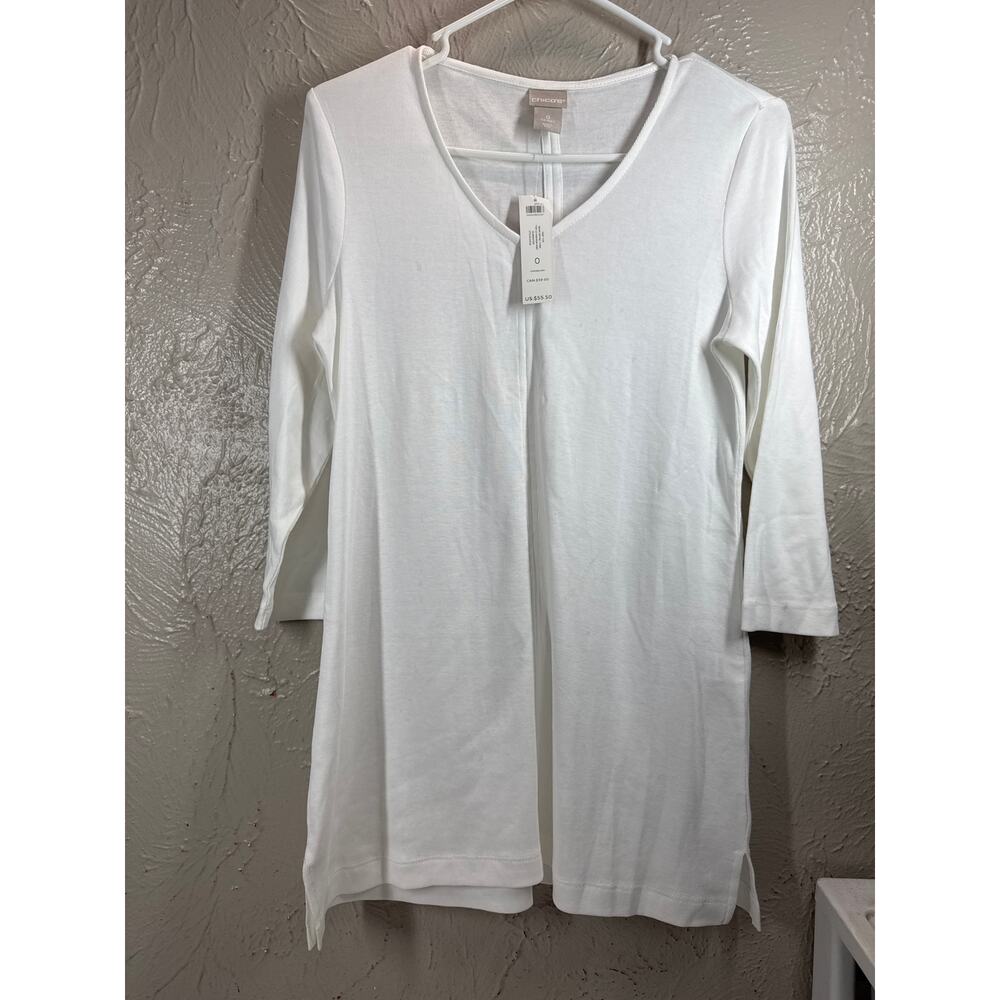 Chico’s Seamed Detailed Knit Top Tunic White‎ Pima Cotton Womens Size 0 US S NWT